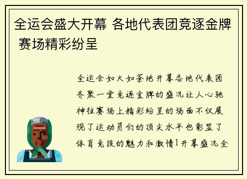 全运会盛大开幕 各地代表团竞逐金牌 赛场精彩纷呈